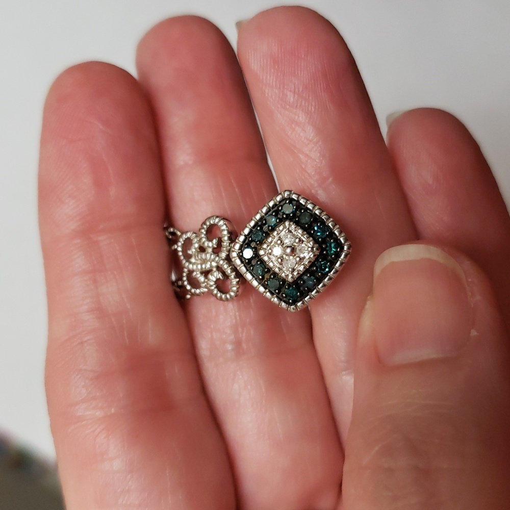 Elegant Blue And White Diamond Sterling Pendant Necklace